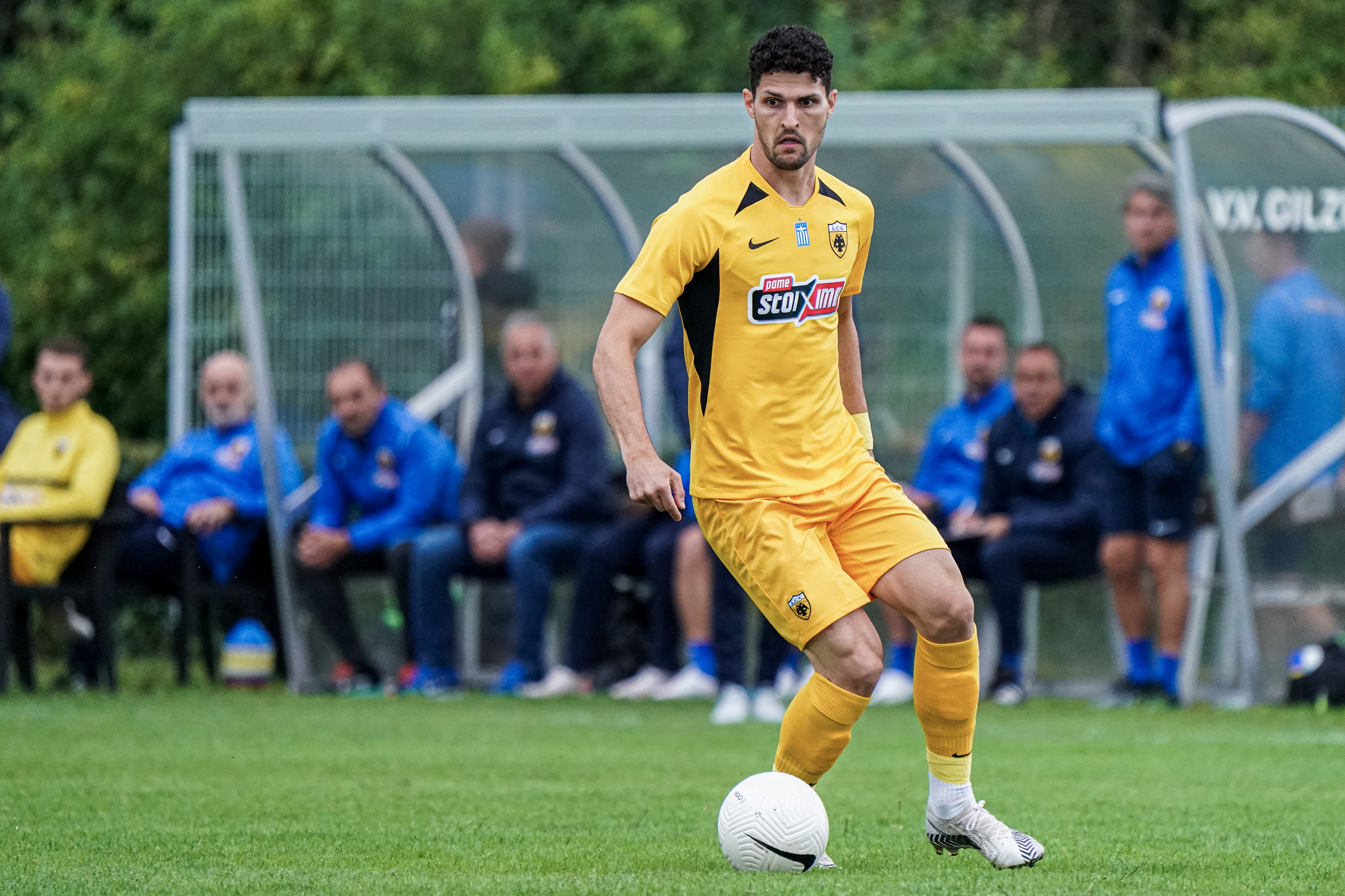 03-07-2021 Voetbal PSV v RWD Molenbeek EindhovenGILZERIJEN, NETHERLANDS - JULY 6: Christos Albanis of AEK Athens during the friendly match between Royal Antwerp FC and AEK Athene at Sportpark Verhoven on July 6, 2021 in Gilzerijen, Netherlands (Photo by Jeroen Meeuwsen/Orange Pictures)