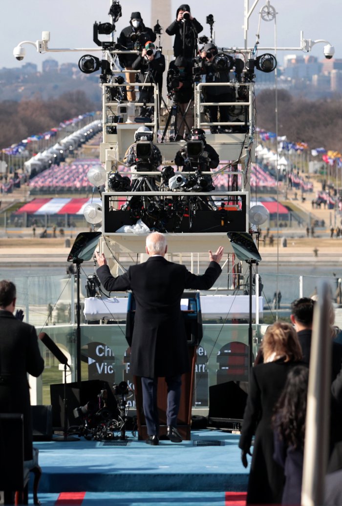 WASHINGTON, DC - JANUARY 20:  U.S. President Joe Biden delivers his inauguration address on the West Front of the U.S. Capitol on January 20, 2021 in Washington, DC.  During today's inauguration ceremony Joe Biden becomes the 46th president of the United States. (Photo by Win McNamee/Getty Images)